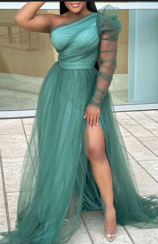 Single Sleeves Prom Dresses Slit Side
