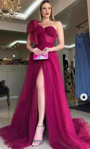 Prom Dresses One Shoulder Fuchsia