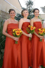 Load image into Gallery viewer, Strapless Burnt Orange Satin Bridesmaid Dresses for Wedding Party