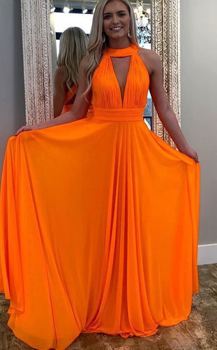 Orange Keyhole Long Prom Dresses Evening Gowns for Women