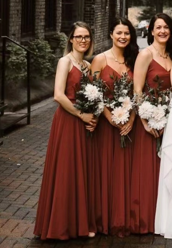 Spaghetti Straps Dark Orange Bridesmaid Dresses