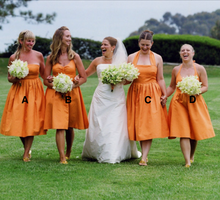 Load image into Gallery viewer, Orange Bridesmaid Dresses Tea Length