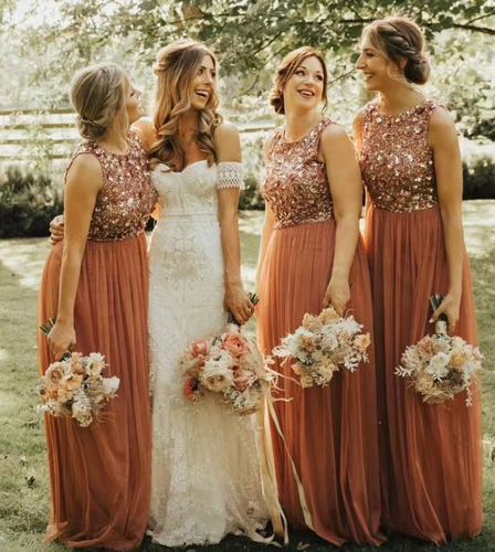 Orange Bridesmaid Dresses with Beaded