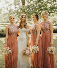 Laden Sie das Bild in den Galerie-Viewer, Orange Bridesmaid Dresses with Beaded