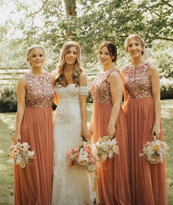 Orange Bridesmaid Dresses with Beaded