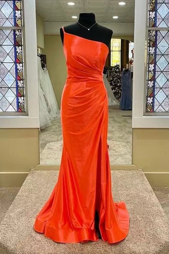 One Shoulder Orange Prom Dresses