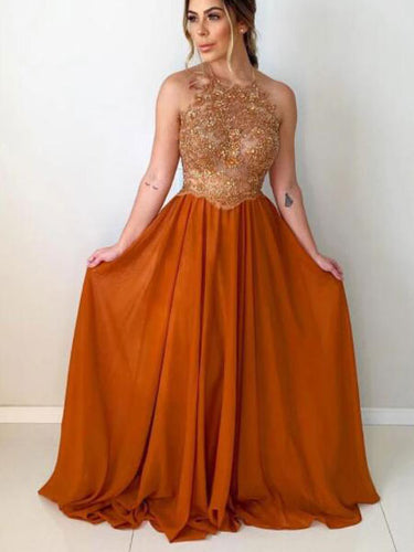 Orange Prom Dresses with Appliques Beads