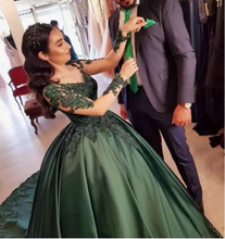 Load image into Gallery viewer, Dark Green Prom Dresses Princess Gown with Sleeves