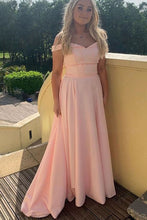 Load image into Gallery viewer, Off the Shoulder Pink Prom Dresses