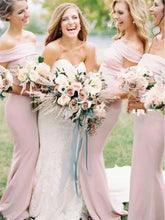 Load image into Gallery viewer, Off Shoulder Pink Bridesmaid Dresses Mermaid