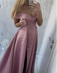 Off Shoulder Olive Green Slit Side Prom Dresses for Women