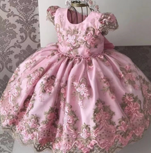 Load image into Gallery viewer, Pink Flower Girl Dresses with Handmade Flowers Cap Sleeves