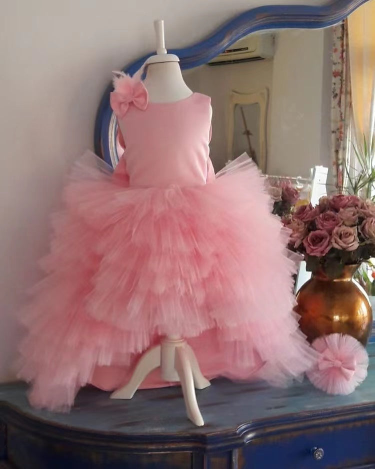 Pink Flower Girl Dresses Hi Low