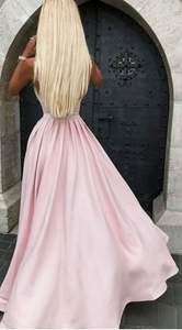 Pink Prom Dresses Slit Side Spaghetti Straps