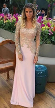 Load image into Gallery viewer, Pink Sheer Neck Mother of the Bride Dresses with Beaded