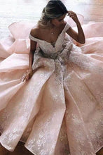 Load image into Gallery viewer, Off Shoulder Wedding Dresses Bridal Gown Pink Lace