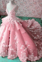 Load image into Gallery viewer, Pink V Neck Prom Dresses Pageant Gown with Appliques