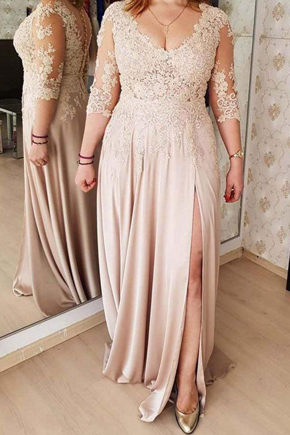 V Neck Mother of the Bride Dresses with Lace