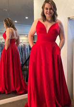 Load image into Gallery viewer, Spaghetti Straps Long Red Prom Dresses Evening Gowns