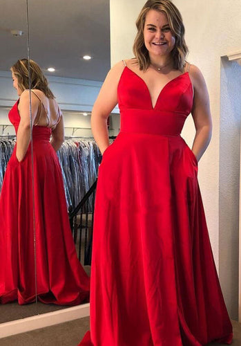 Spaghetti Straps Long Red Prom Dresses Evening Gowns