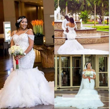 Load image into Gallery viewer, Off the Shoulder Mermaid Wedding Dresses Bridal Gowns with Appliques Beads