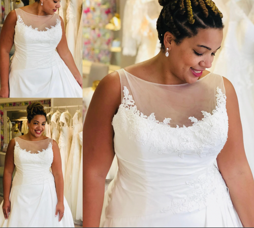 Plus Size Sheer Neck Wedding Dresses Bridal Gown