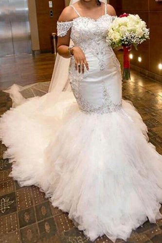 Plus Size Wedding Dresses Bridal Gown Off Shoulder with Beaded