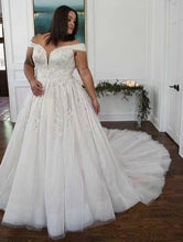 Charger l&#39;image dans la galerie, Plus Size Off Shoulder Wedding Dresses Bridal Gown with Lace Appliques