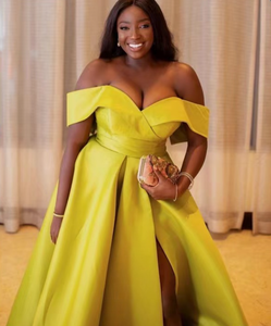 Yellow Plus Size Prom Dresses Off Shoulder