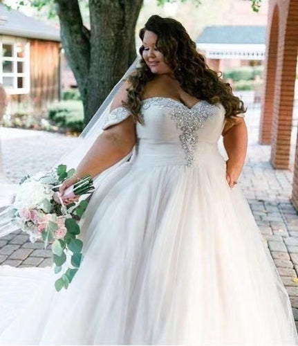 Plus Size Wedding Dresses Bridal Gown off Shoulder with Rhinestones