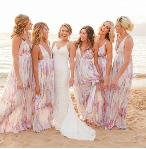 Casual Print Bridesmaid Dresses Floor Length Beach