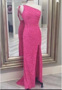 One Shoulder Slit Prom Dresses Criss Cross Back
