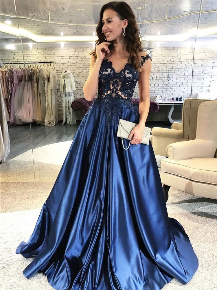 V Neck Prom Dresses with Appliques