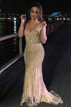 Carica l&#39;immagine nel visualizzatore di Gallery, Spaghetti Straps Mermaid/Trumpt Prom Dresses Evening Dresses