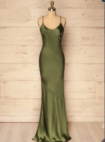 Spaghetti Straps Olive Green Prom Dresses