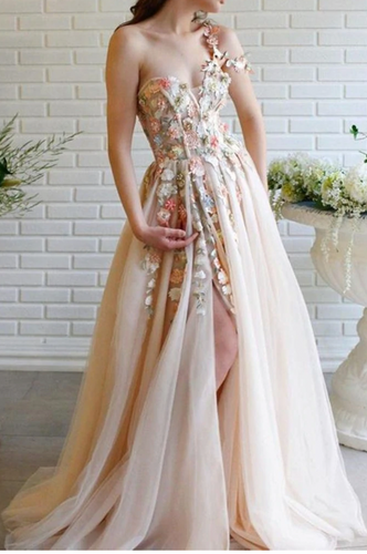 One Shoulder Prom Dresses with Flowers