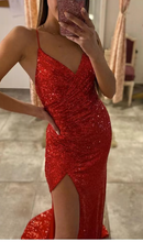 画像をギャラリービューアに読み込む, Sparkly Red Prom Dresses Slit Side