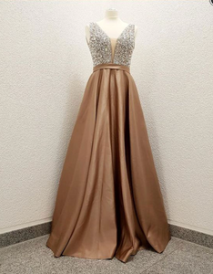 V Neck Prom Dresses with Sequins Beaded