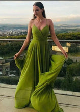 Load image into Gallery viewer, Olive Green Prom Dresses Spaghetti Straps under 100