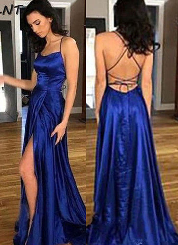 Halter Royal Blue Prom Dresses Criss Cross Back