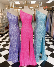 Load image into Gallery viewer, One Shoulder Slit Prom Dresses Criss Cross Back