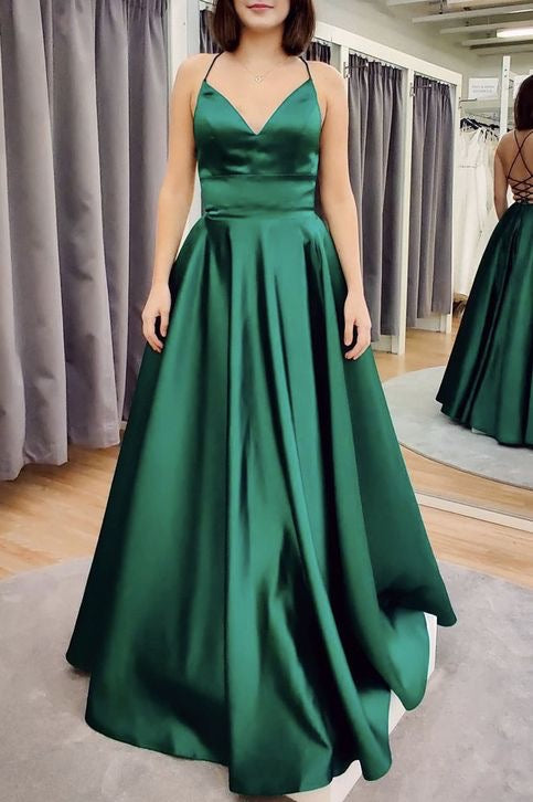 Green Prom Dresses Criss Cross Back