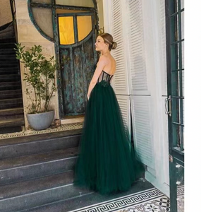 Strapless Prom Dresses with Appliques Beads