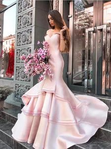 Off Shoulder Pink Prom Dresses Princess Gown