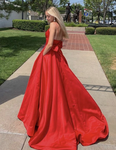 Red Prom Dresses Spaghetti Straps with Bowknot