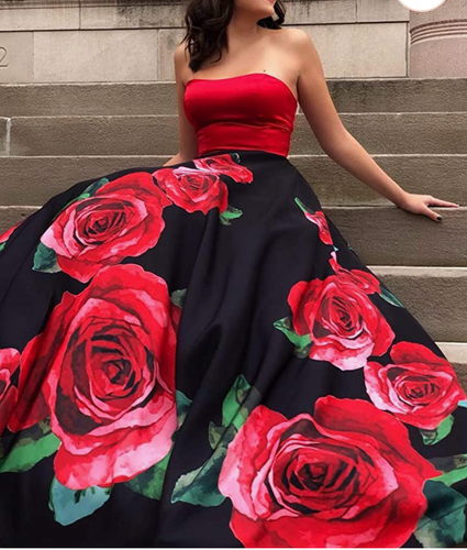 Two Piece Prom Dresses Floral Evening Gown Print