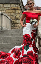 Laden Sie das Bild in den Galerie-Viewer, Two Piece Floral Prom Dresses Mermaid Evening Gown Print