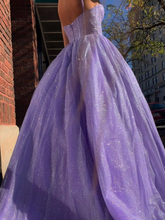 Load image into Gallery viewer, Lavender Prom Dresses Spaghetti Straps Sequins Sparkly