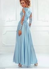 画像をギャラリービューアに読み込む, V Neck Baby Blue Prom Dresses with Full Sleeves