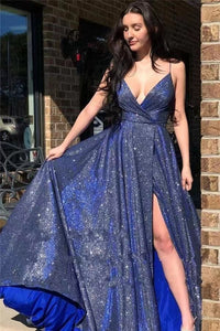 Prom Dresses Slit Side Sparkly Floor Length